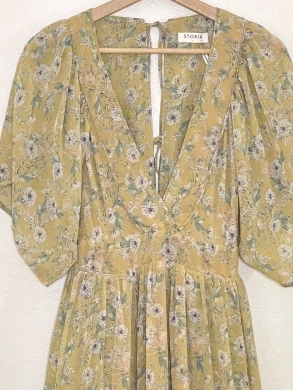 Storia Beige Floral Maxi Dress with V-Neck - Picture 4 of 6